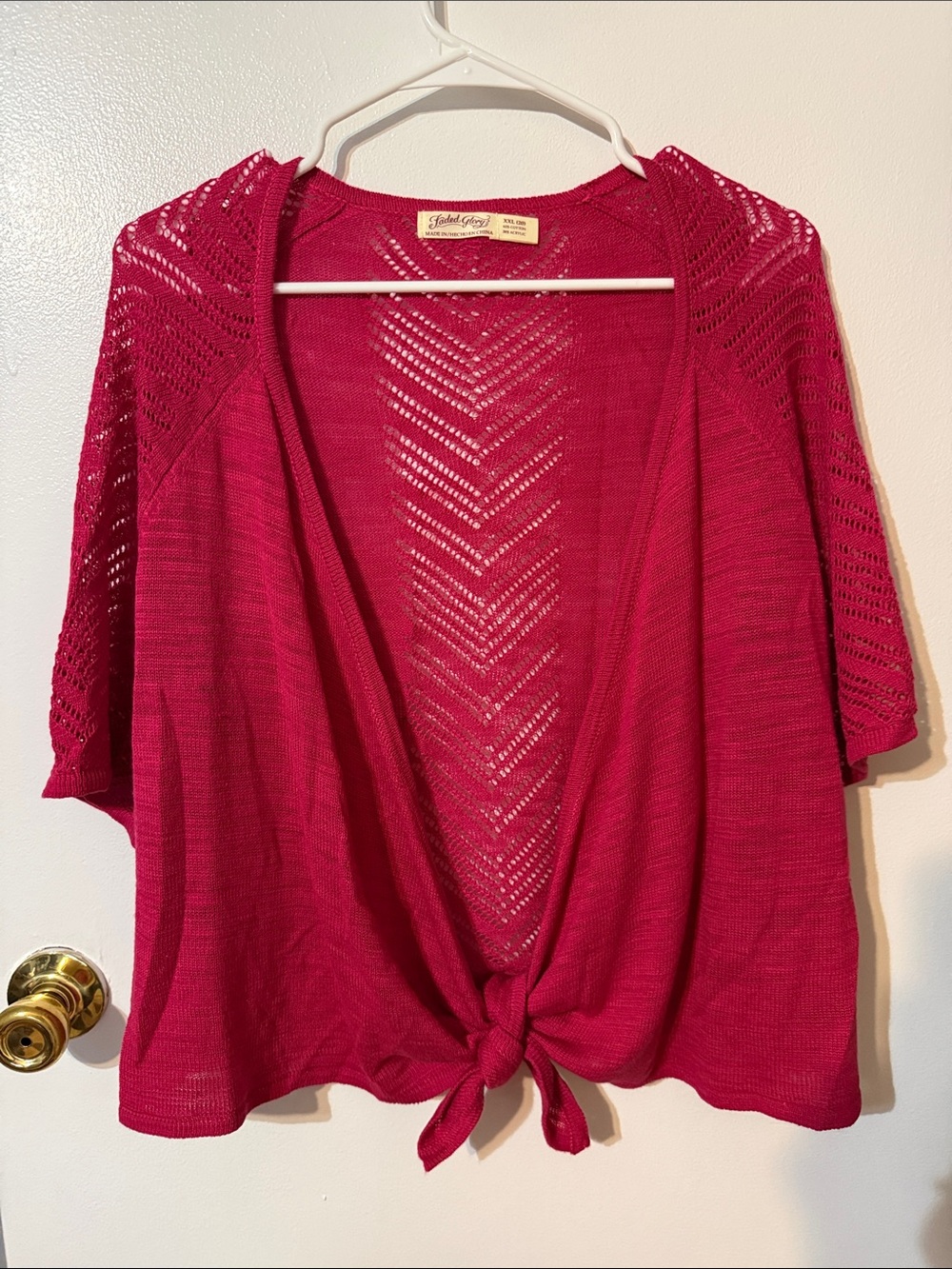 Faded Glory Raspberry Open-Front Tie-Front Knit Shrug